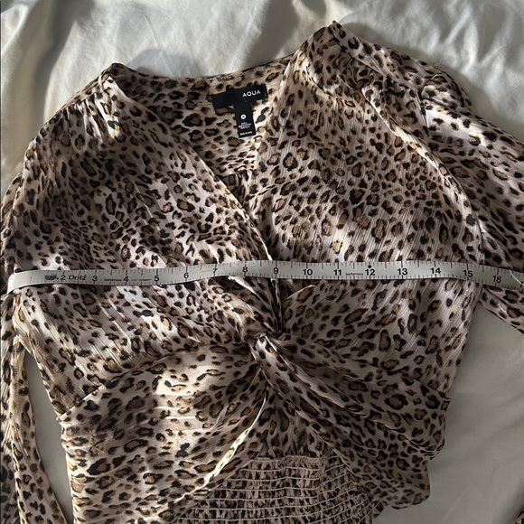 Aqua Tan Puff Sleeve Wrap Blouse - Picture 3 of 5